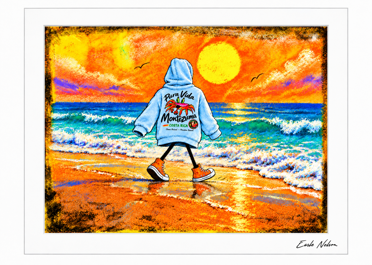 Beach Strolling — 5 × 7 art by Earle Nelson in a white frame with signature