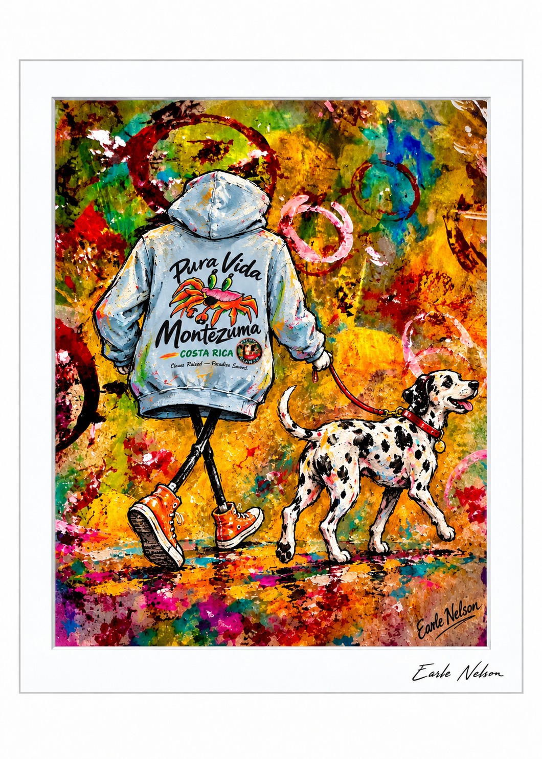 Fall Strolling — 5 × 7 art by Earle Nelson in a white frame with signature
