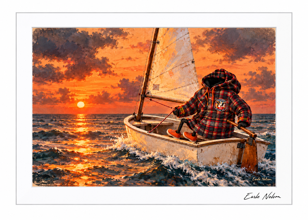 Plaid Sailing — 5 × 7 art by Earle Nelson in a white frame with signature
