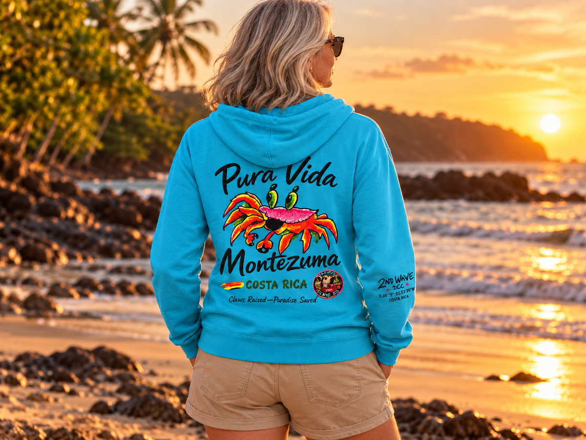 Blue Champion Hoodie — Women's Medium, woman model back view