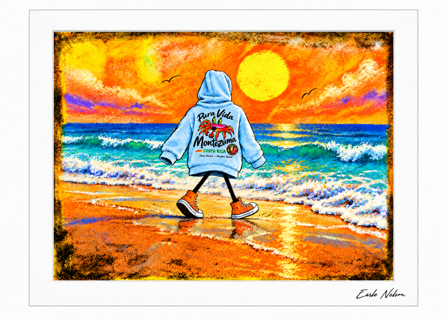 Beach Strolling — 5 × 7 art by Earle Nelson in a white frame with signature