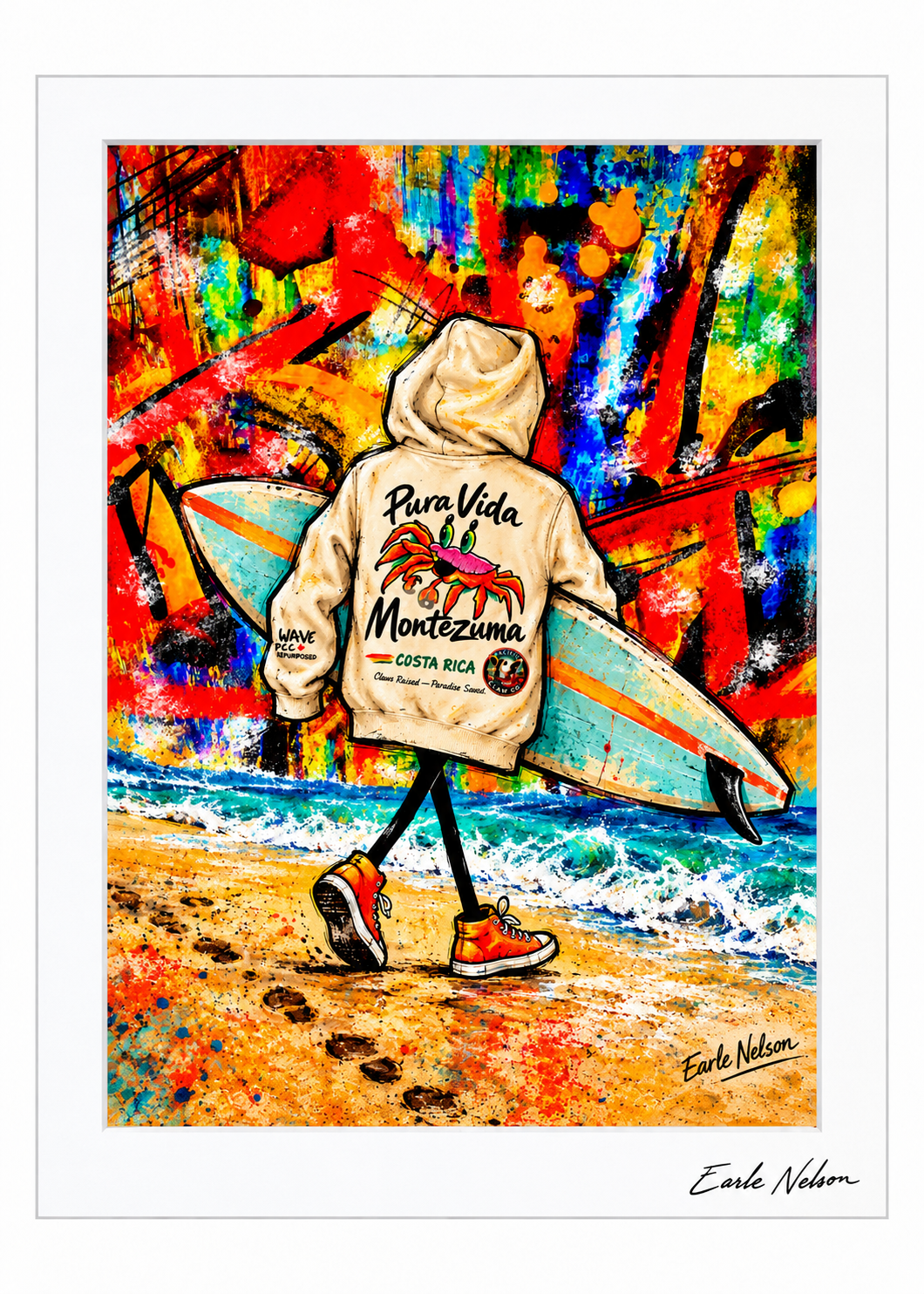 Early Surf — 5 × 7 art by Earle Nelson in a white frame with signature