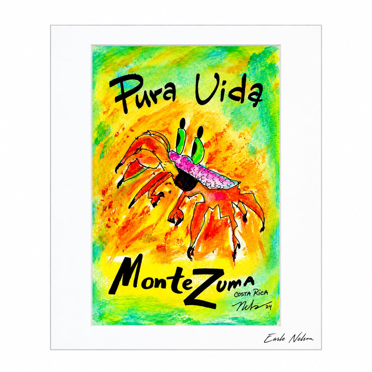 Pura Vida Crabby — original signed 5 by 7 Costa Rica art by Earle Nelson