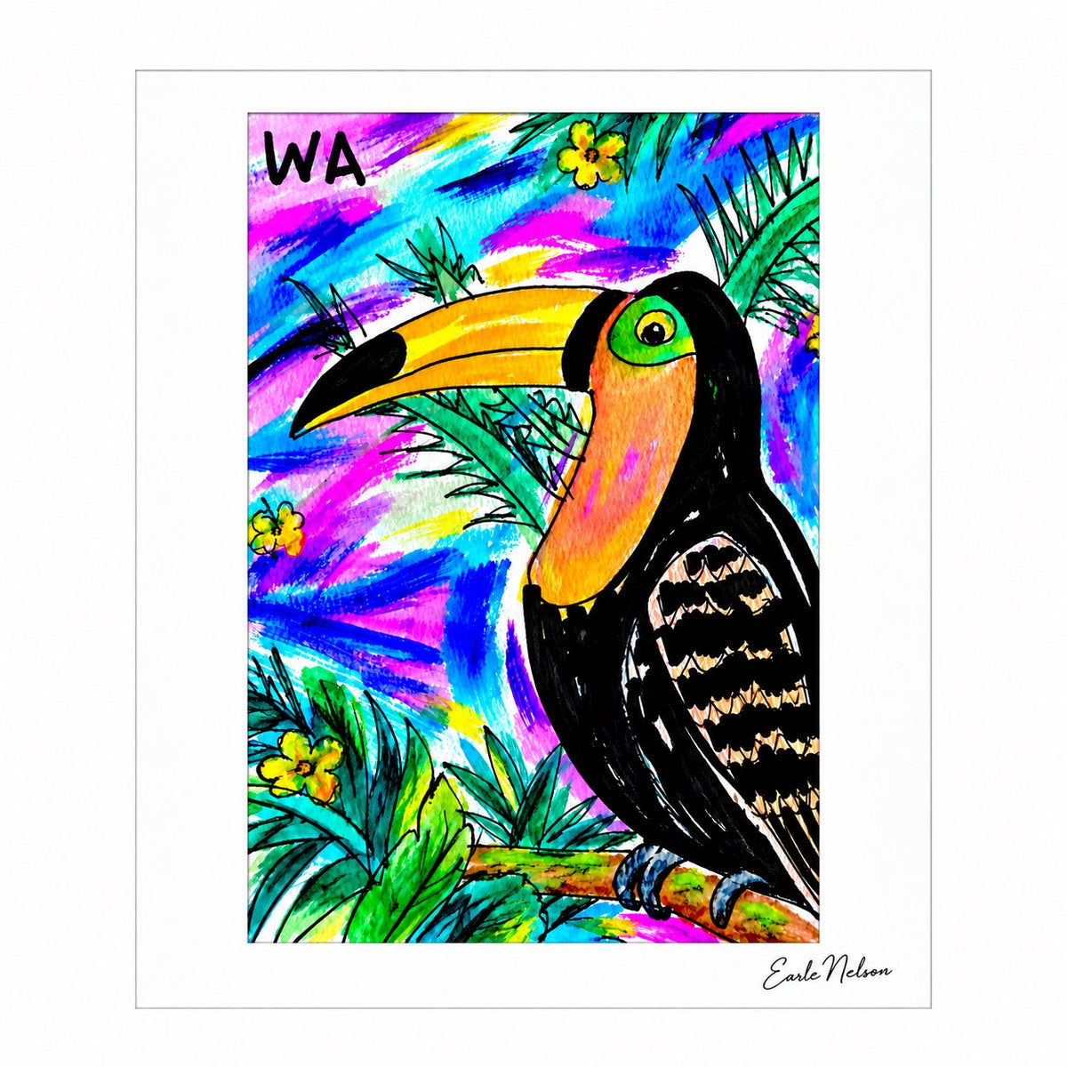 Toucan — original signed 5 by 7 Costa Rica art by Earle Nelson