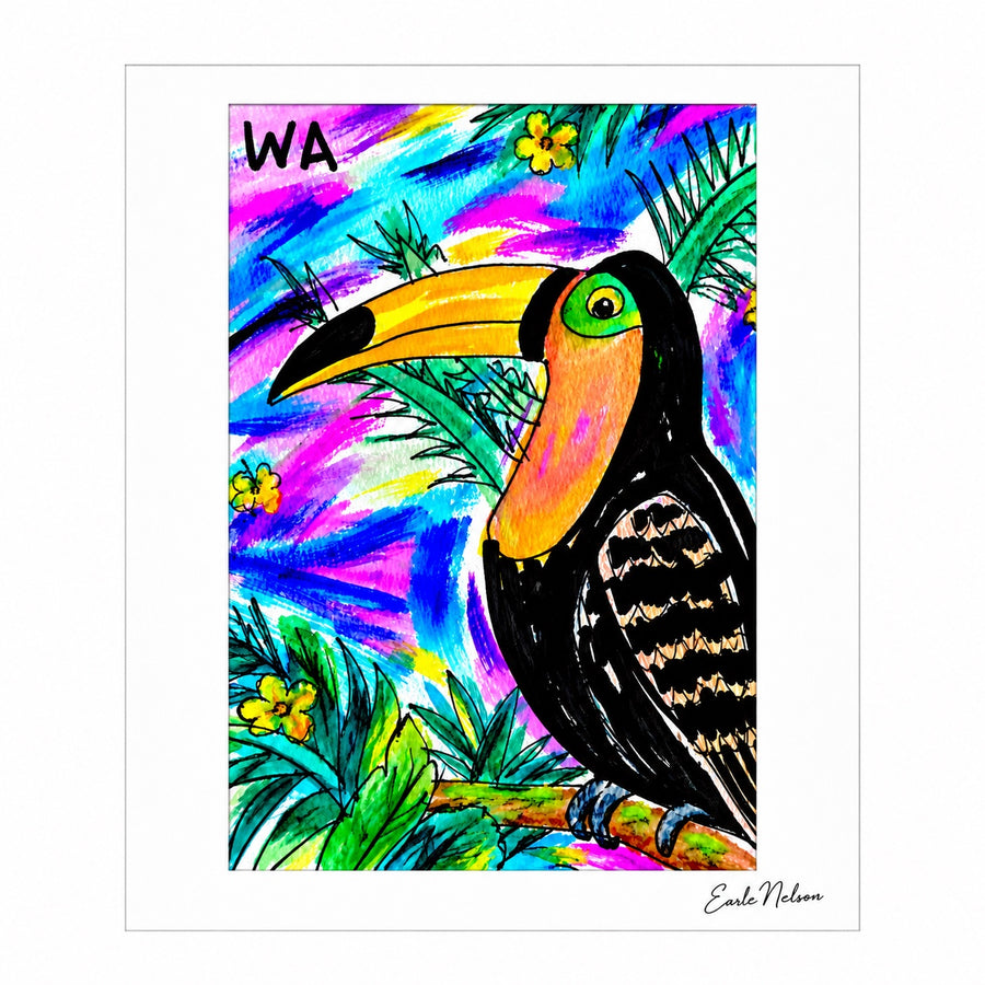 Toucan — original signed 5 by 7 Costa Rica art by Earle Nelson
