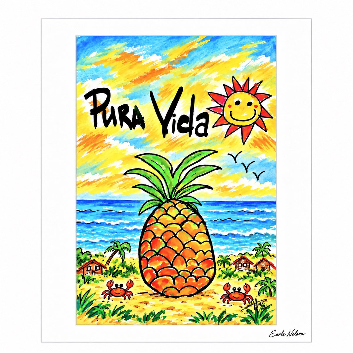 Pura Vida Pineapple — original signed 5 by 7 Costa Rica art by Earle Nelson