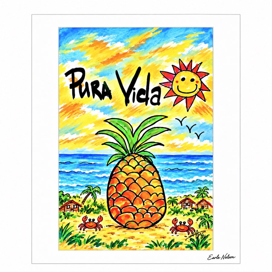 Pura Vida Pineapple — original signed 5 by 7 Costa Rica art by Earle Nelson