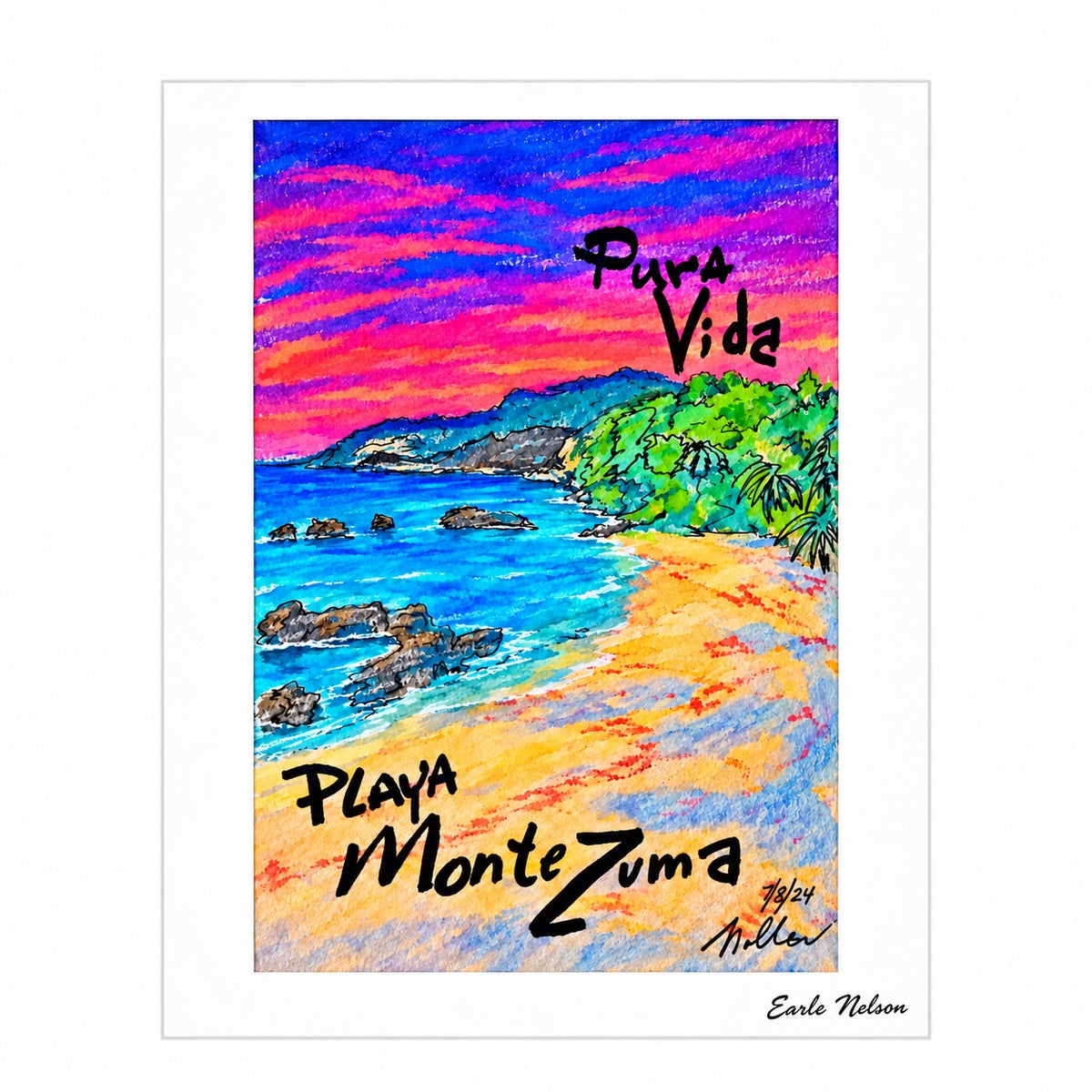 Playa Montezuma — original signed 5 by 7 Costa Rica art by Earle Nelson